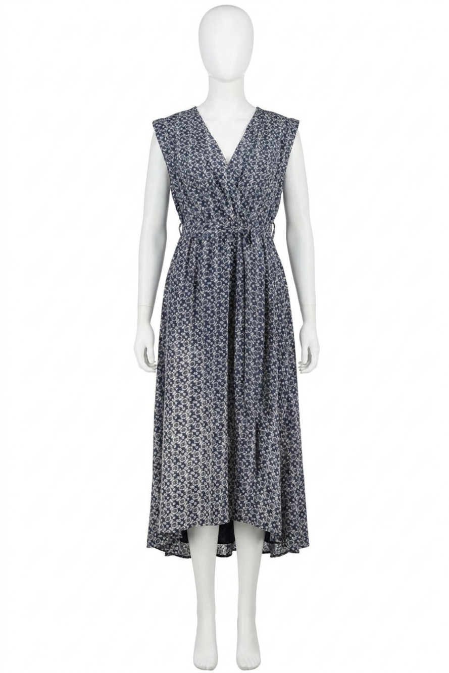 NEW BISHOP + YOUNG california dreaming aeries wrap dress in navy mosaic